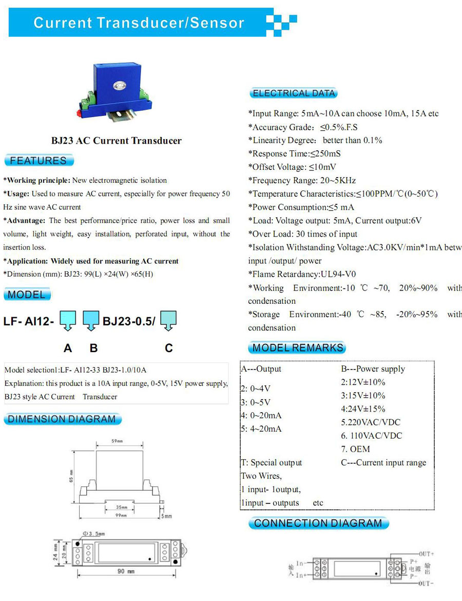 BJ23 AC Current Transducer Sensor